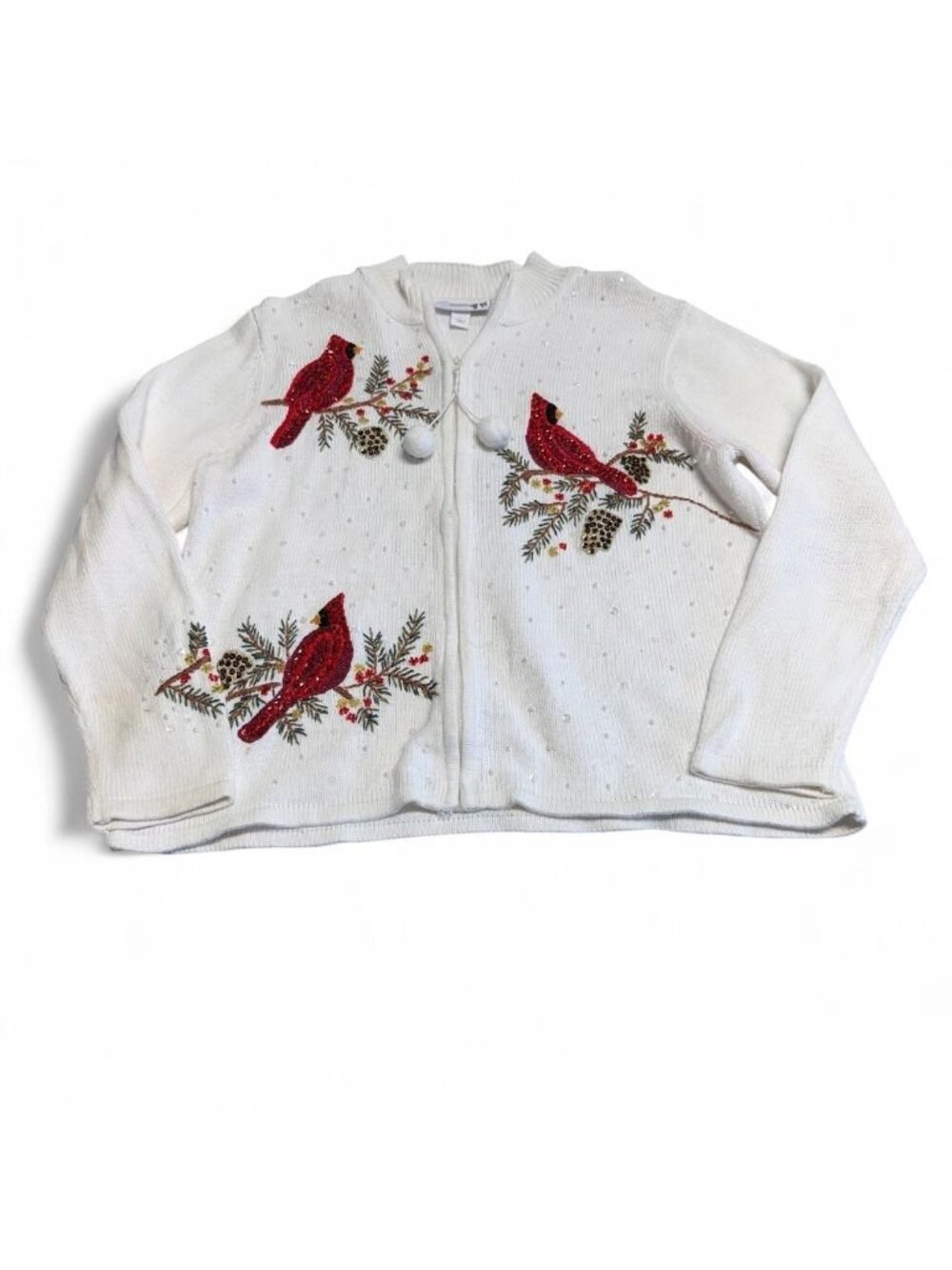 90's Vintage Dressbarn Whimsical Cardinal Zip Up Cardigan Sweater Women's Large